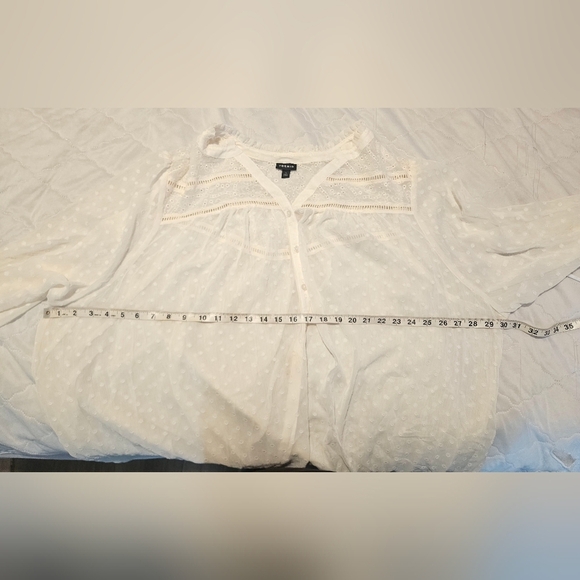 🩷Torrid Chiffon Clip Dot With Contrasting Eyelet Top Ivory Size 5💜 - Picture 3 of 9